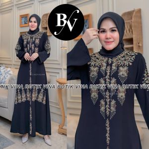 ABAYA LEBARAN 2025 / GAMIS HITAM TERBARU MOTIF PINTO ACEH  / GAMIS ABAYA HITAM BORDIR