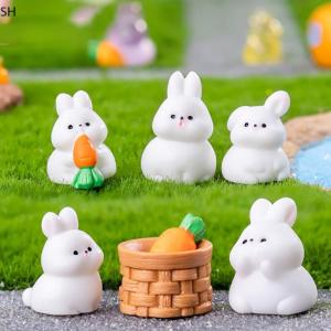 🚗🛵SH Luminous Mini Rabbit Figurine Cartoon Carrot Bunny Micro Landscape Ornament Dollhouse Model Car Interior Home Desktop Decoration