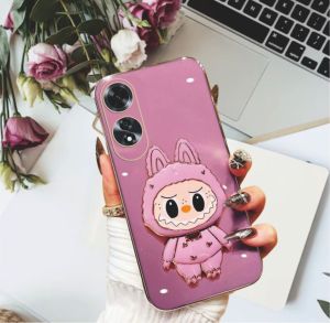 Casing Oppo A60 Labubu Mirror Stand Premium Silicon Plating Mewah