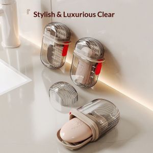 AOJN กล่องใส่สบู่แบบพกพาพร้อมฝาปิด ดีไซน์หรูหราโปร่งแสง ระบายความชื้นได้ดี เหมาะสำหรับเดินทางและใช้ในชีวิตประจำวัน