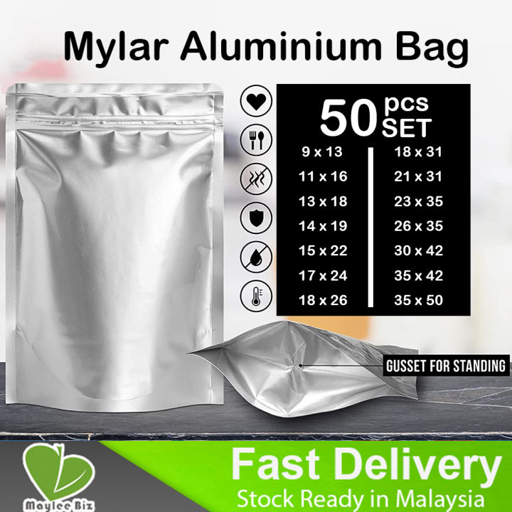 50pcs Zip Mylar Aluminium Pouch Bag Long Term Food Storage Extra