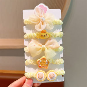 [Hàng sẵn có] 5pcs thiết lập phim hoạt hình Sanrio bé gái đàn hồi buộc tóc cao su ban nhạc bé Hoa cung tóc dễ thương Bộ cà vạt đeo phụ kiện tóc