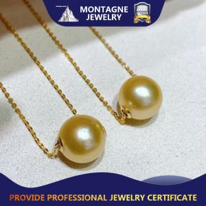 Montagne Jewelry South-Sea Gold Pearl Pendant 10-11mm Natural 18k Pure Gold Neckalce Elegant Design Fine Jewellry