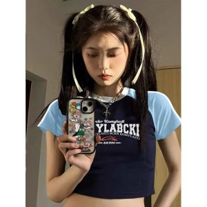 Ssee U mùa hè cotton mặc Tops của phụ nữ Mỹ mỏng tìm kiếm ngọt ngào mát ngắn