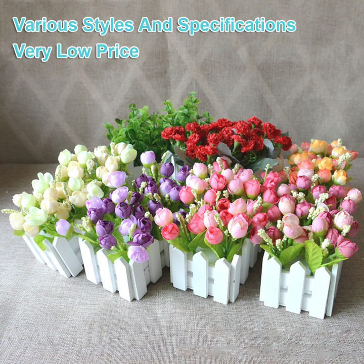 Wooden Fence Artificial Flower Set White Fake Flower Potted Artificial 