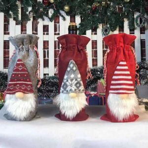 XYAX 2Pcs Santa Christmas Faceless Doll Wine Cap Kawaii Mini Christmas Gnome Wine Cap Xams Gifts Romance Christmas Wine Bottle Bag Christmas