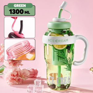 1400ml Cute Straw Large Capacity PC Water Cup Water Bottle Cute Wind Belt Straw Water Bottle with Handle Oversize Cup 43oz Tumbler
