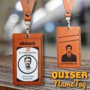 ID Card Holder Kulit Aslii Free Custom Nama & Logo Quiser Nametag