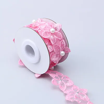 1 Yard Beaded Flower Trim Lace Embroidered Ribbon Clothing Sewing Wedding Dress