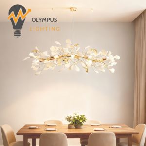 Modern Ginkgo Leaf Crystal Led Chandelier Kitchen Table Dining Living Room Bedroom Bar Gold Branches Hanging Chandelier Light