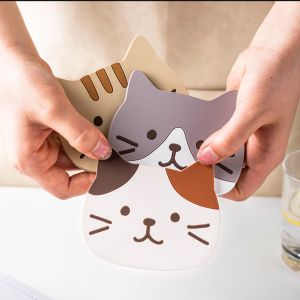 INS Japanese Cute Cartoon Neko Cat Silicone Coaster Heat-insulated Non-slip Coffee Cup Tea Mug Placemat