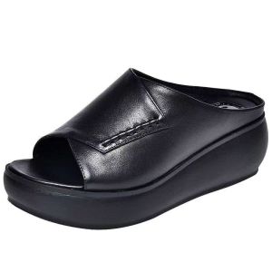 [Free Shipping] Soft Leather Thick-Soled Comfortable WomenS Slippers New Summer Style Fashionable For Outdoor Wear Platform Wedge Sandals