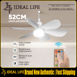 Remote Control & Quiet 6-Blade Ceiling Fan with LED Light E27 Bulb Compatible Modern Home/Office Cooling & Lighting
