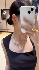 Bellux Pendant Chain 925 Silver Synthetic Zircon Designer Flower Oval Yellow Diamond Topaz Multi layer Necklace