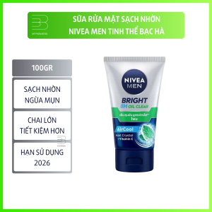 Sữa Rửa Mặt NIVEA MEN Bright Oil Clear Kiểm Soát Nhờn Sạch Sâu với tinh thể bạc hà dưỡng da ngừa mụn