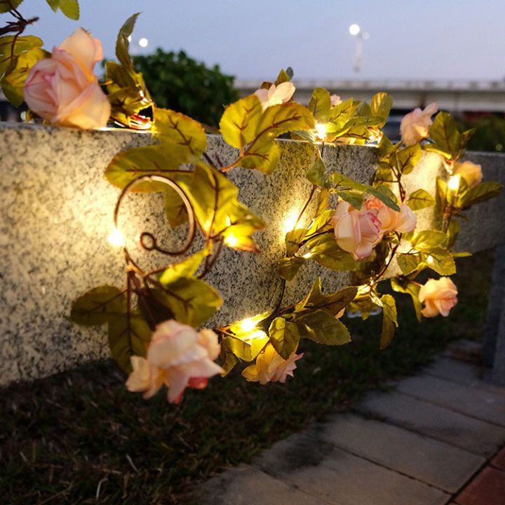 Outdoor LED Solar Light Champagne Rose Artificial Flower String Light 2 ...