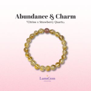 LumiGem Fortune Sweetheart Crystal Bracelet – Citrine Strawberry Quartz & Rhinestone Accents