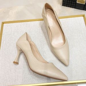 [Free Shipping] Genuine Soft Leather WomenS Shoes New Spring And Autumn Collection High Heels Stiletto Heels Pointed Toe Mid-Heel Suitable For Work