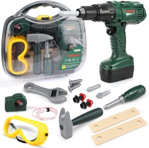 Construction Handymen Kids Cordless Electric Toy Drill Set Toy Hammer And Tools Set Gift Set For Kids Ages 3+