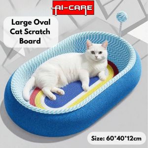 Large Blue Oval Cat Scratcher Board Pet Scratcher Pad with Cat Spring Ball For Medium & Large Pets