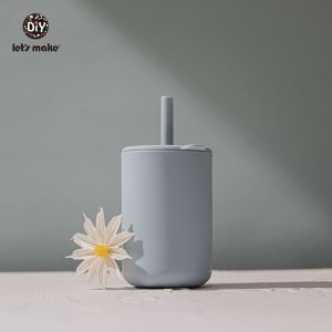 Lets Make Silicone Cup 1PC High Temperature Disinfection Sippy Cups with Cover and Straw Baby Feeding Stuff
