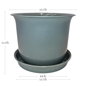 กระถาง กระถางต้นไม้ มินิมอล ถ้วยจีน+จาน ขนาด 15 นิ้ว สีเทา 10 ใบ ชิ้น อัน