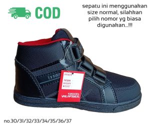 Sepatu sekolah anak laki laki perempuan kecil tanggung SD SMP SMA warna hitam perekat rekat velcro-UMMIBUSANA0922211325