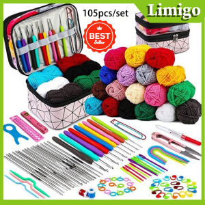 2025 New 105pcs/set Beginner Crochet Hooks Needles Handmade Crafts Crochet Set Complete with DIY Hand Woven Needle and Thread Tools Including Yarn Storage Bag TPR Crochet Set