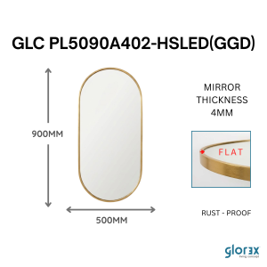 GLOREX (50x90cm) 3 Colour LED (Hand Motion) LED Smart Mirror Bathroom Mirror Cermin Oval Cermin LED Vanity