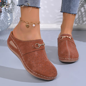 New Summer WomenS Thick-Soled Wedge Sandals Large Size Round-Toe Closed-Back Open-Back Sandals In Stock