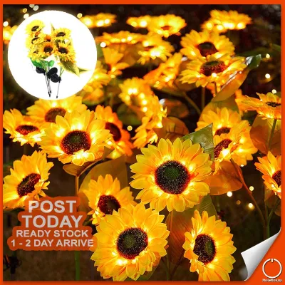 𝟎 𝐄𝐋𝐄𝐂𝐓𝐑𝐈𝐂𝐈𝐓𝐘 Waterproof Solar Sunflower LED Light Outdoor Decorative Lights Garden Night Lamp Lampu Hiasan Taman 太阳能灯