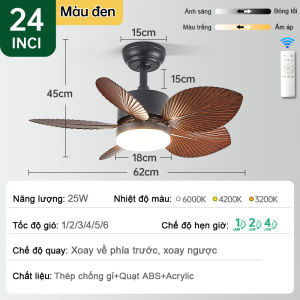 GOGEOUS Quạt trần đèn phòng khách phong cách retro có 3 màu 6 tốc độ decor trang trí phòng ngủ