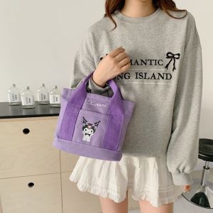 MSHNXA สนูปปี้ กระเป๋าผ้าใบ Kuromi การพิมพ์ลาย แมว KT กระเป๋าสำหรับคุณแม่ ง่ายๆ ซิปมีซิป กระเป๋าโท้ทการ์ตูน การเดินทางการเดินทาง