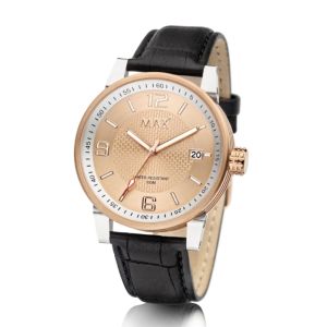 MAX Gentlemen Classic Watches Rose Gold Steel Case Rose Gold Dial Mens Leather Strap Watch 44mm 5-MAX619