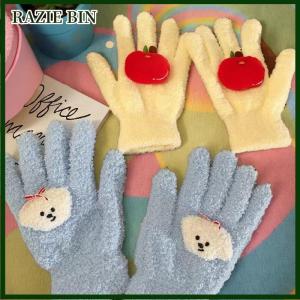 RAZIE BIN Dễ thương xoăn Chó Đỏ găng tay táo sang trọng san hô lông cừu găng tay chống lạnh sinh viên mùa đông ấm áp năm ngón tay Găng Tay Cô Gái quà tặng giáng sinh