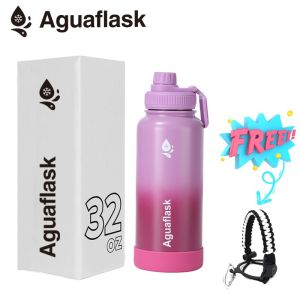 Aguaflask 32oz Tumbler Hot and Cold Free Handle Rope Vacuum Insulated Drinking Water Wide Mouth Aqua