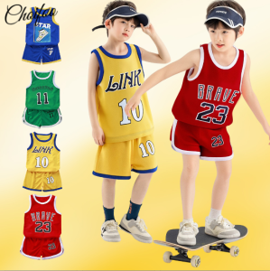 ChoiFoo ชุดบาสเก็ตบอลเด็กเสื้อกล้ามฤดูร้อนกางเกงขาสั้นเด็กแห้งเร็วเย็นและระบายอากาศได้บางชุดกีฬา