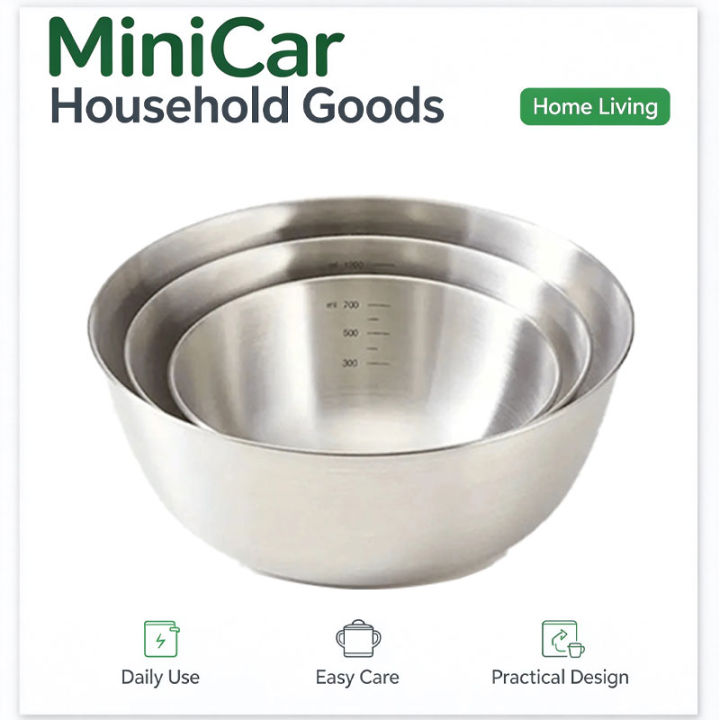 3Pcs Stainless Steel Mixing Bowl Set With Scale Large Capacity ...