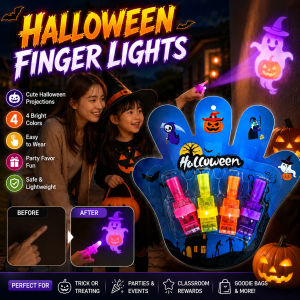 Halloween Projection Finger Light Multicolor LED Wearable Finger Lamp High Brightness Light Up Toy Party Game Props Kids Adults Costume Accessories Outdoor Event Favor