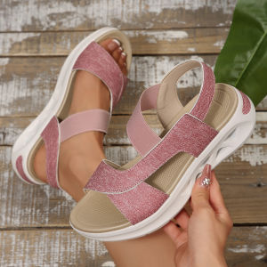 Free Shipping New Plus-Size One-Strap Thick-Soled Sandals For Women Featuring A Hollowed-Out Design And A Slip-On Style Perfect For The Beach