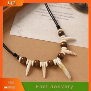 HB 1 PC Fashion Imitate Teeth Beaded Necklace Rope Braided Imitation Wolf Fangs Necklace Surfer Adjustable Length Necklace Amulet