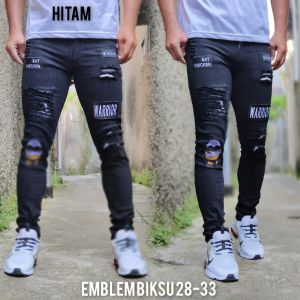ANE COD BAYAR DI TEMPAT Celana Jeans Skinny Pria Dewasa Terbaru Celana Jeans Emblem Biksu Celana Jeans Street Terbaru Celana Jeans Armany Sobek Lutut Celana Jeans Sobek Lutut Emblem