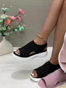 Summer Fashion Casual Beach Shoes For Women Slip-On Woven Sandals Flat Hollow Open-Toe Roman Shoes For Women