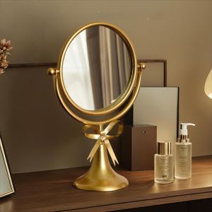 MAOMEI Sang trọng nhẹ nhàng Gương trang điểm 360 ° Có thể xoay Hình bầu dục Gương đứng để bàn Nghệ thuật sắt Trang trí nhà cửa Gương trang điểm hình nơ Phụ nữ
