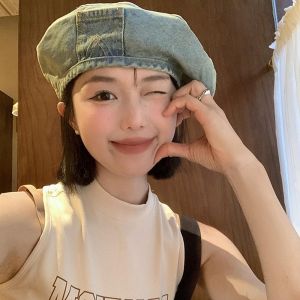 ARTMU Newsboy Cap Denim Beret Warmth Korean Style Octagonal Hat Retro Cloth Painter Hat Ladies