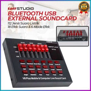 COD TaffSTUDIO Bluetooth USB External Soundcard Live Mic Headset - V8 Plus / soundcard tombol kontrol multiguna komputer laptop smartphone hp bluetooth murah 18 Efek Suara dan 6 Mode Efek baterai isi ulang broadcast youtuber vlog live streaming viral