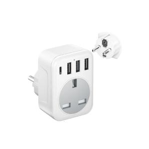Power Adapter US Europe UK DE Adapter Travel Plug Adapter with 3 USB Port 1 USB C International Power Adapter