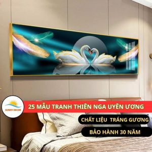 Tranh treo phòng ngủ Thiên Nga Uyên Ương Ý nghĩa tình yêu bất diệt Chất Tráng Gương Cao Cấp Decor Khách sạn khổ dài