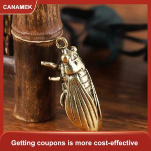 【CANAMEK 】 Imitation Brass Cicada Casting Statue Mini Animal Metal Figurine key chain Home
