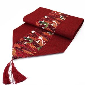 Rosalinddg cny decoration 2026 新年装饰品摆件 with Tassel Red Chinese Style Table Runner Luck Fish Printed Cotton Linen Table Cover New Year Vintage TableCloth Wedding Party
